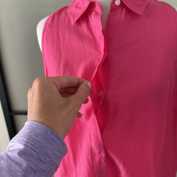 Ann Taylor Blouse Women’s 8 Medium Bright Pink Sleeveless Silk Cotton Woven - Picture 7 of 13